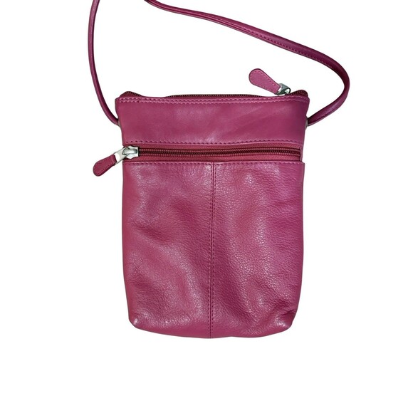 ILI New York Leather Crossbody Bag Purse Pink Raspberry Women’s Pebbled Leather - Picture 3 of 11